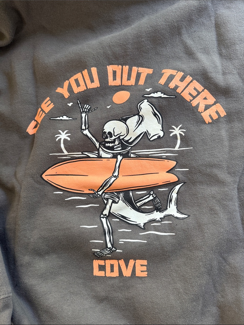 Cove Surf Co. Charcoal Pullover Hoodie with Orange Surf Graphic M